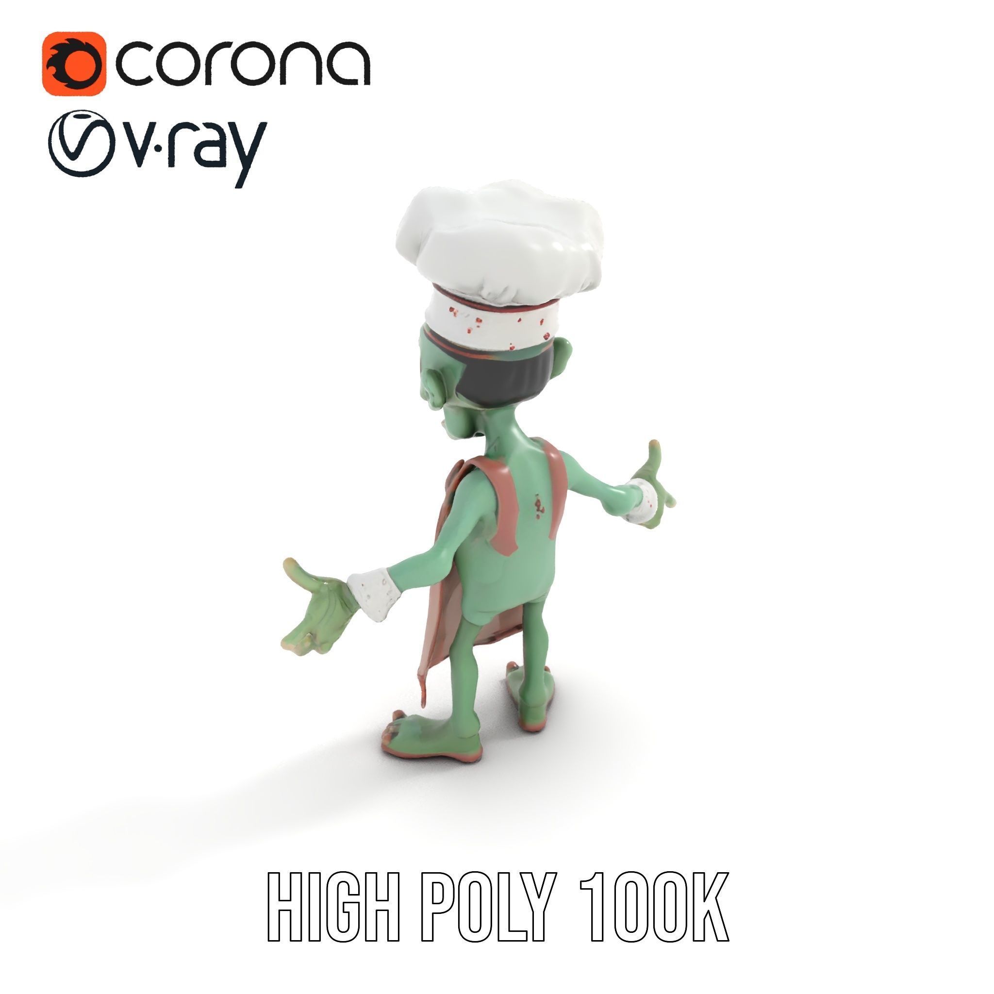 Zombie Chef Character Model  Rigged and Animated Low-poly 3D model_15