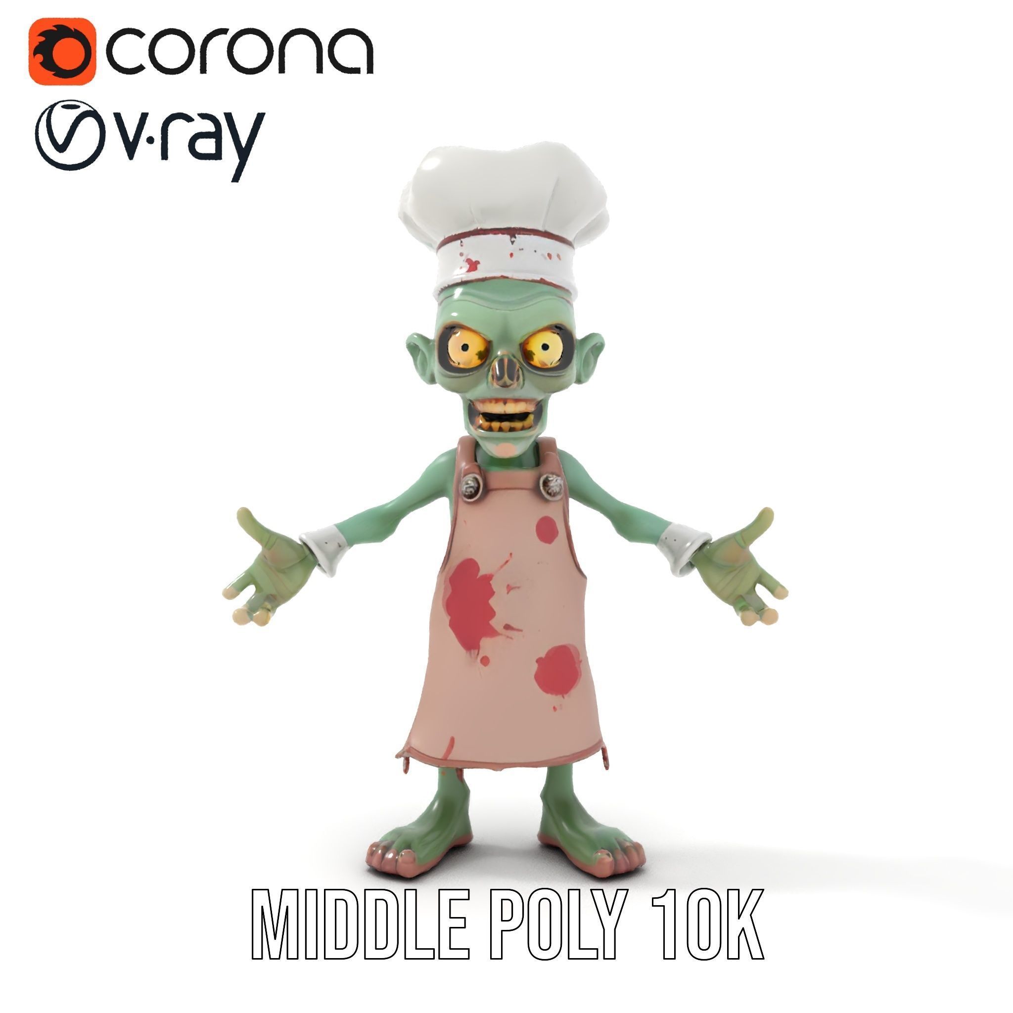 Zombie Chef Character Model  Rigged and Animated Low-poly 3D model_21