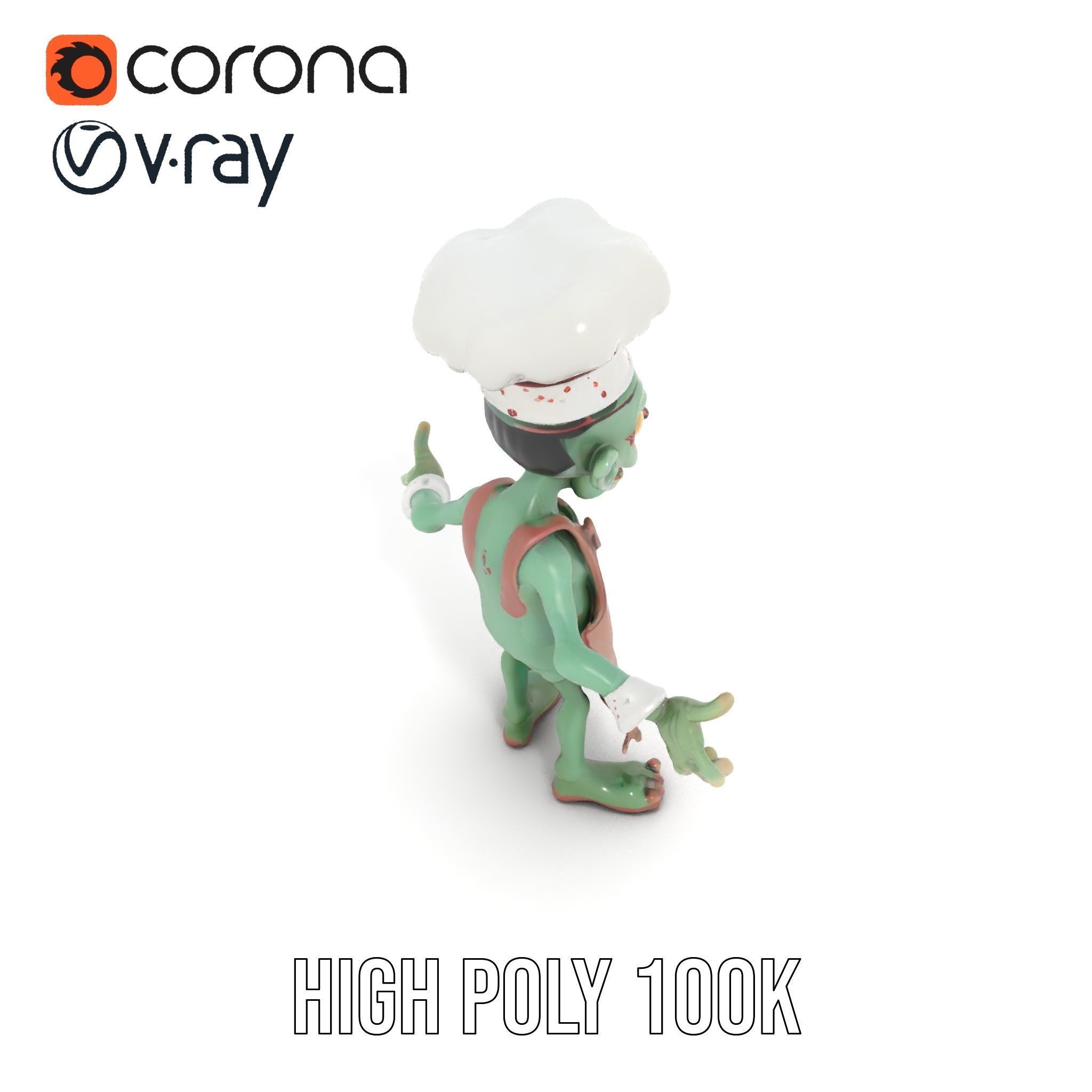 Zombie Chef Character Model  Rigged and Animated Low-poly 3D model_20