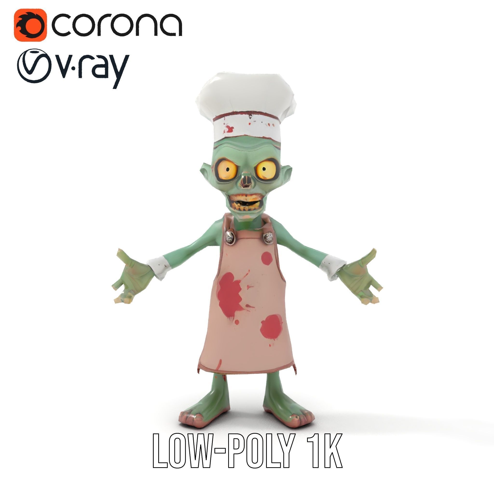 Zombie Chef Character Model  Rigged and Animated Low-poly 3D model_9