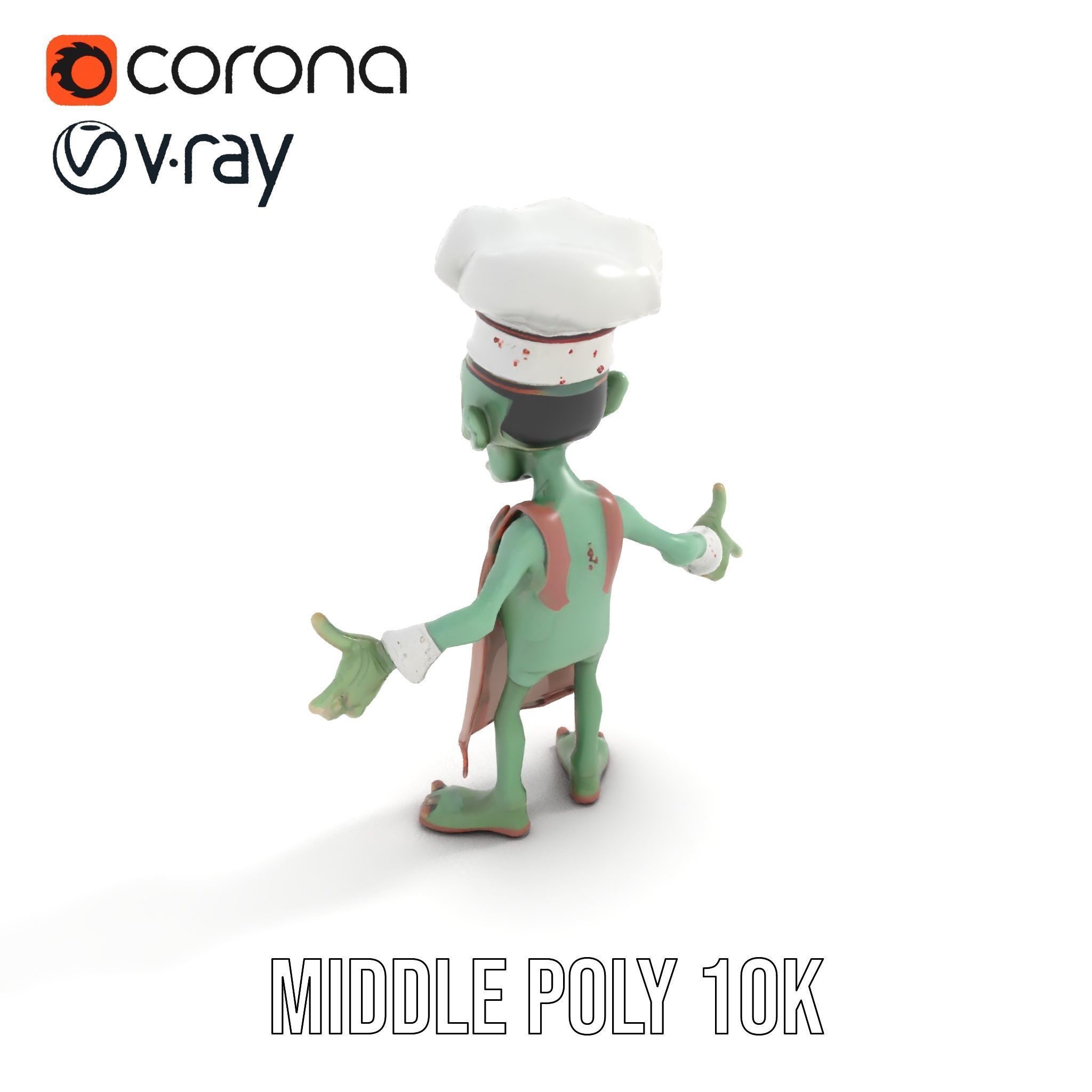 Zombie Chef Character Model  Rigged and Animated Low-poly 3D model_10