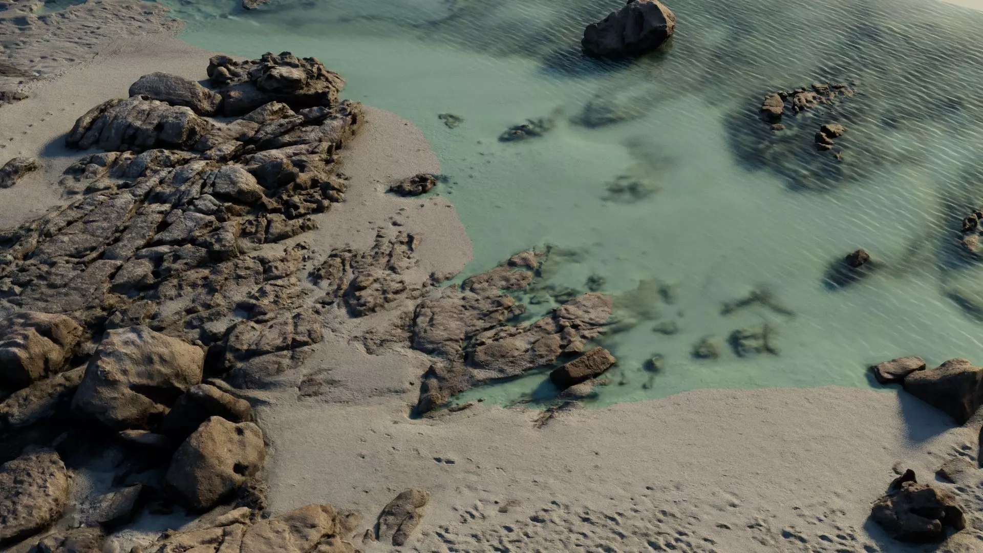 sandy beach with scattered rocks 3D model