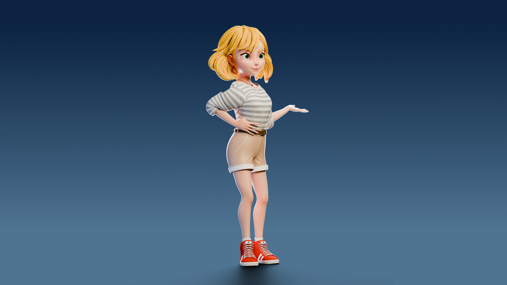 Cartoon Girl Rigged Low-poly 3D model_9
