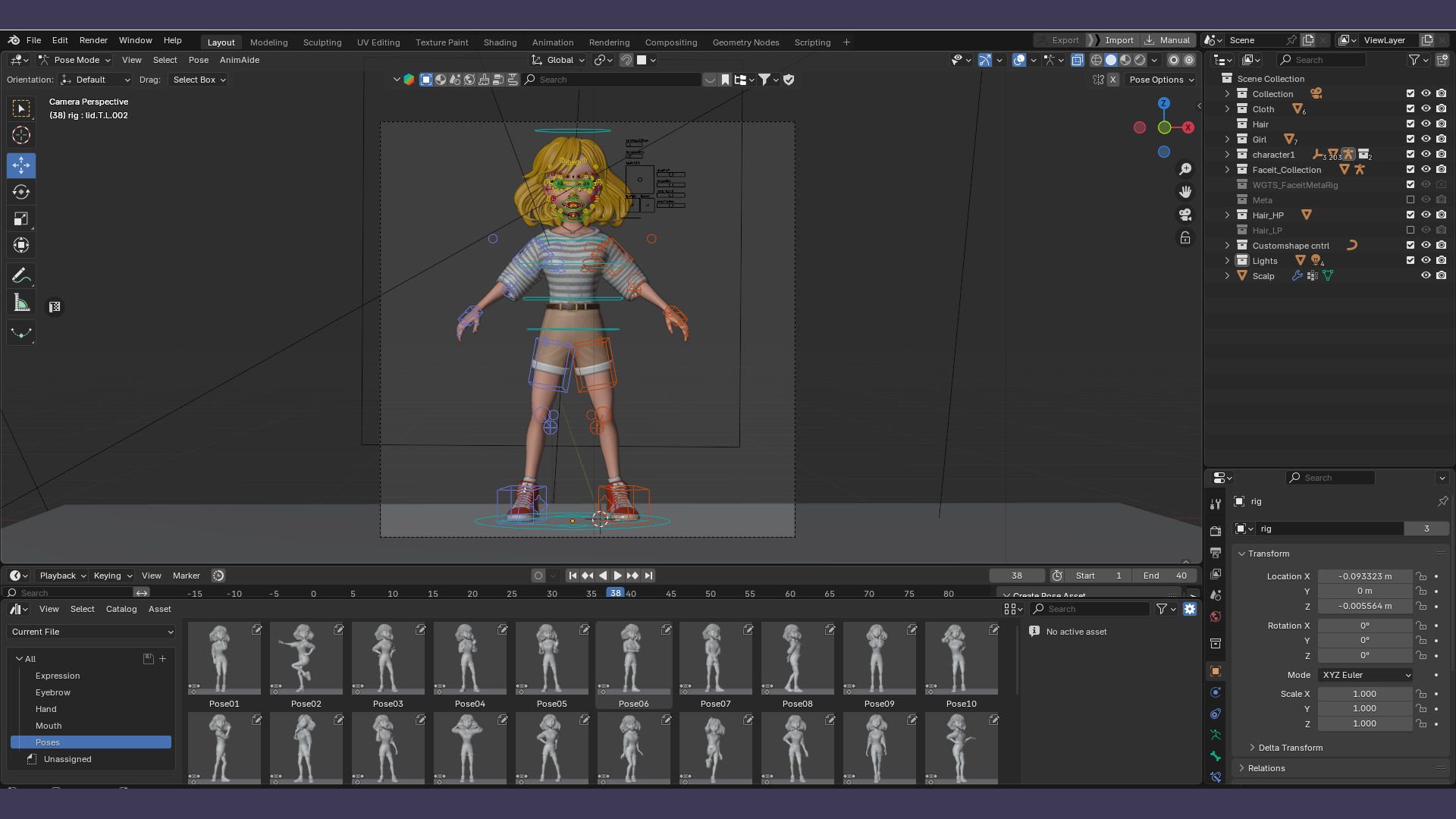 Cartoon Girl Rigged Low-poly 3D model_33