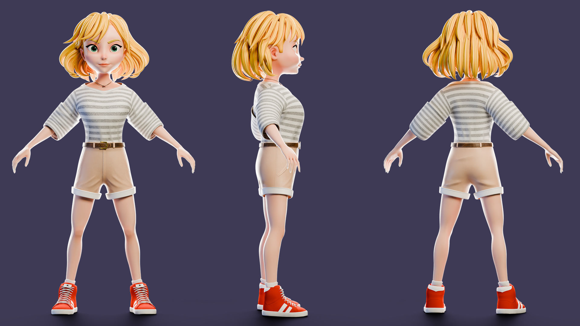 Cartoon Girl Rigged Low-poly 3D model_34