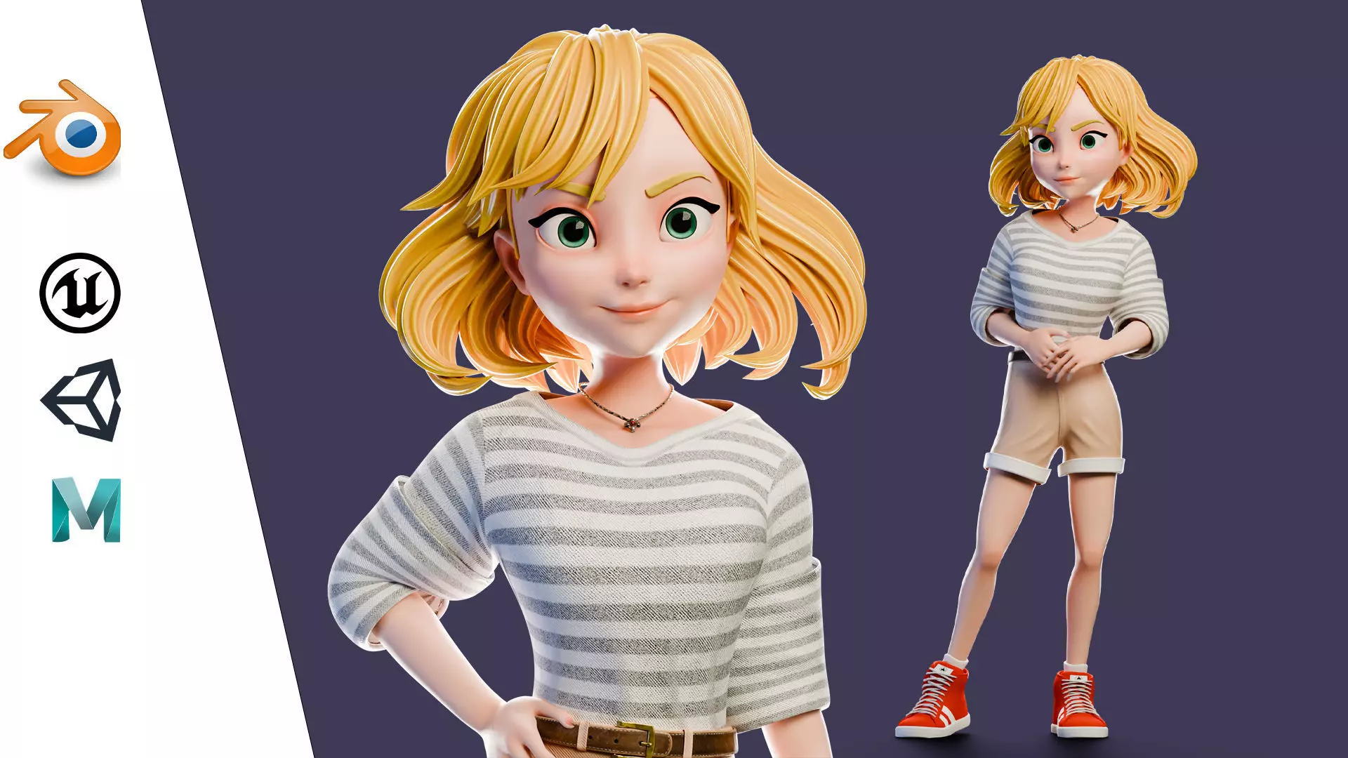 Cartoon Girl Rigged Low-poly 3D model_0