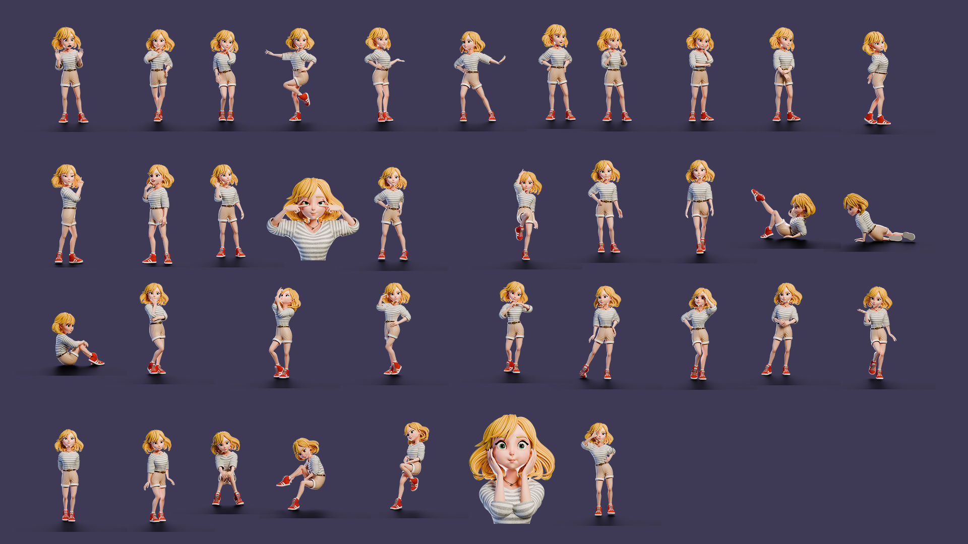 Cartoon Girl Rigged Low-poly 3D model_2
