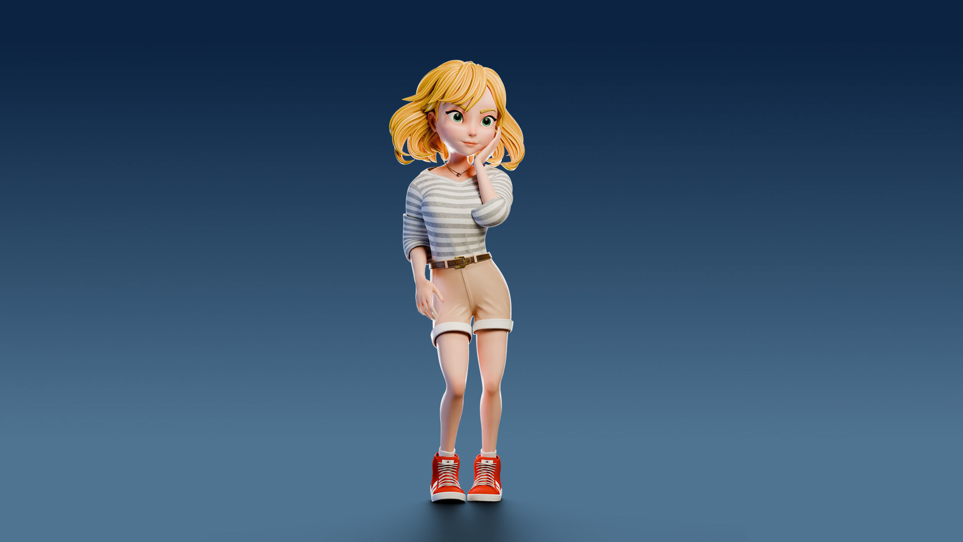 Cartoon Girl Rigged Low-poly 3D model_7