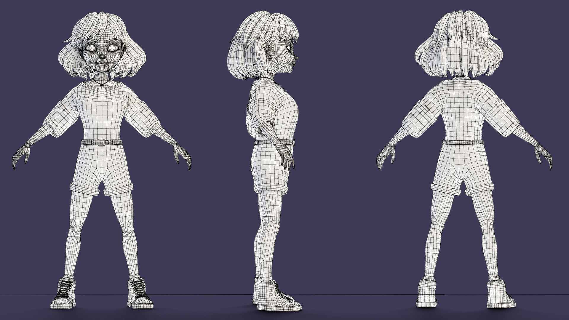 Cartoon Girl Rigged Low-poly 3D model_35