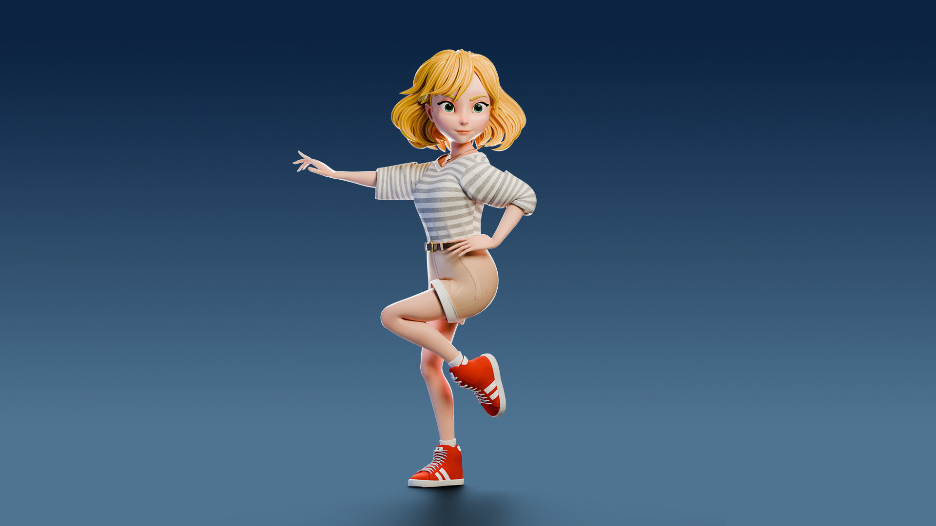 Cartoon Girl Rigged Low-poly 3D model_8