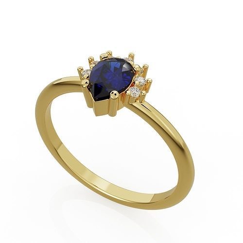Pear halo engagement ring 3D print model