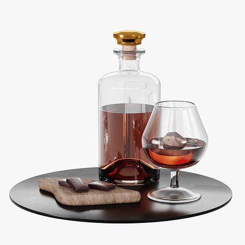 N9 Decanter Cognac with Chocolate on a Tray 3D model