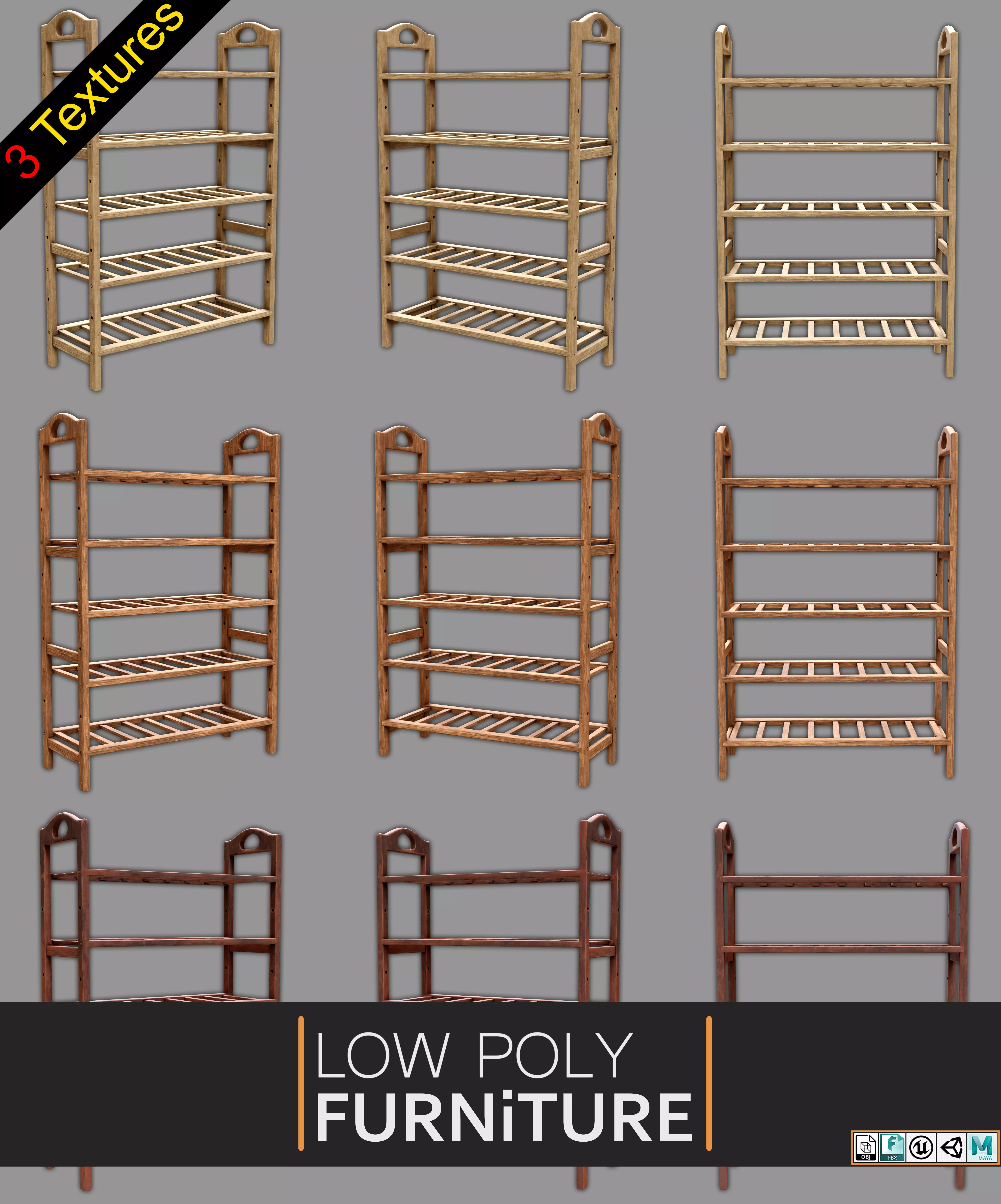 Shoe Rack Set01 Low-poly 3D model_0