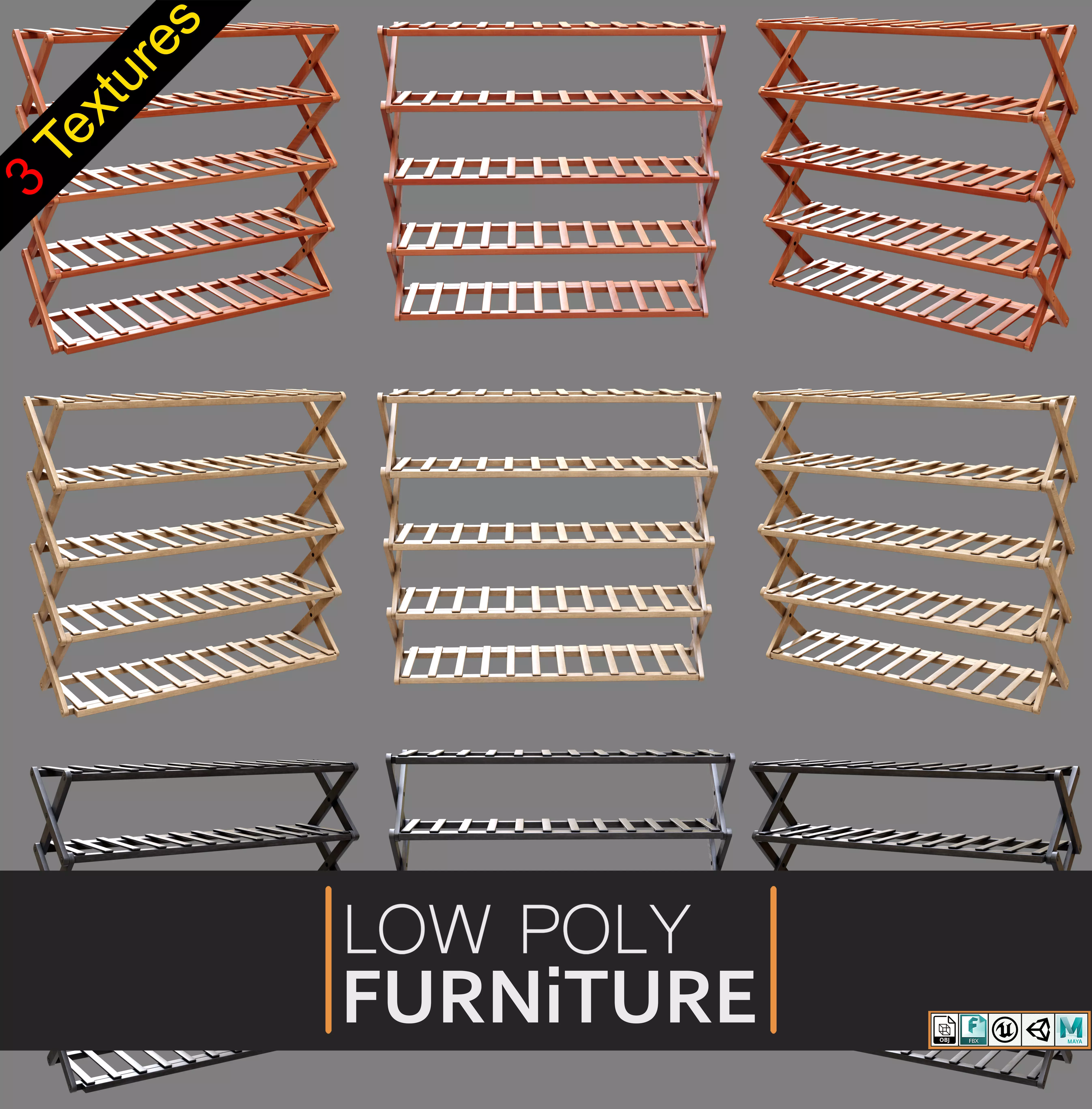 Shoe Rack Set03 Low-poly 3D model_0