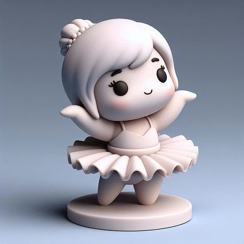 Kawaii Chubby Girl in Tutu Trying Ballet Pose 3D print model