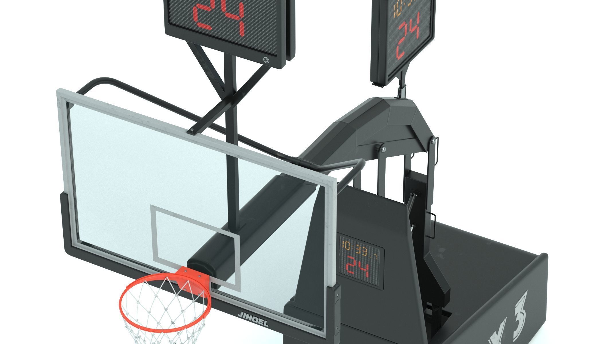 Portable Basketball Hoop System with Timer Black Paint 3D model_7