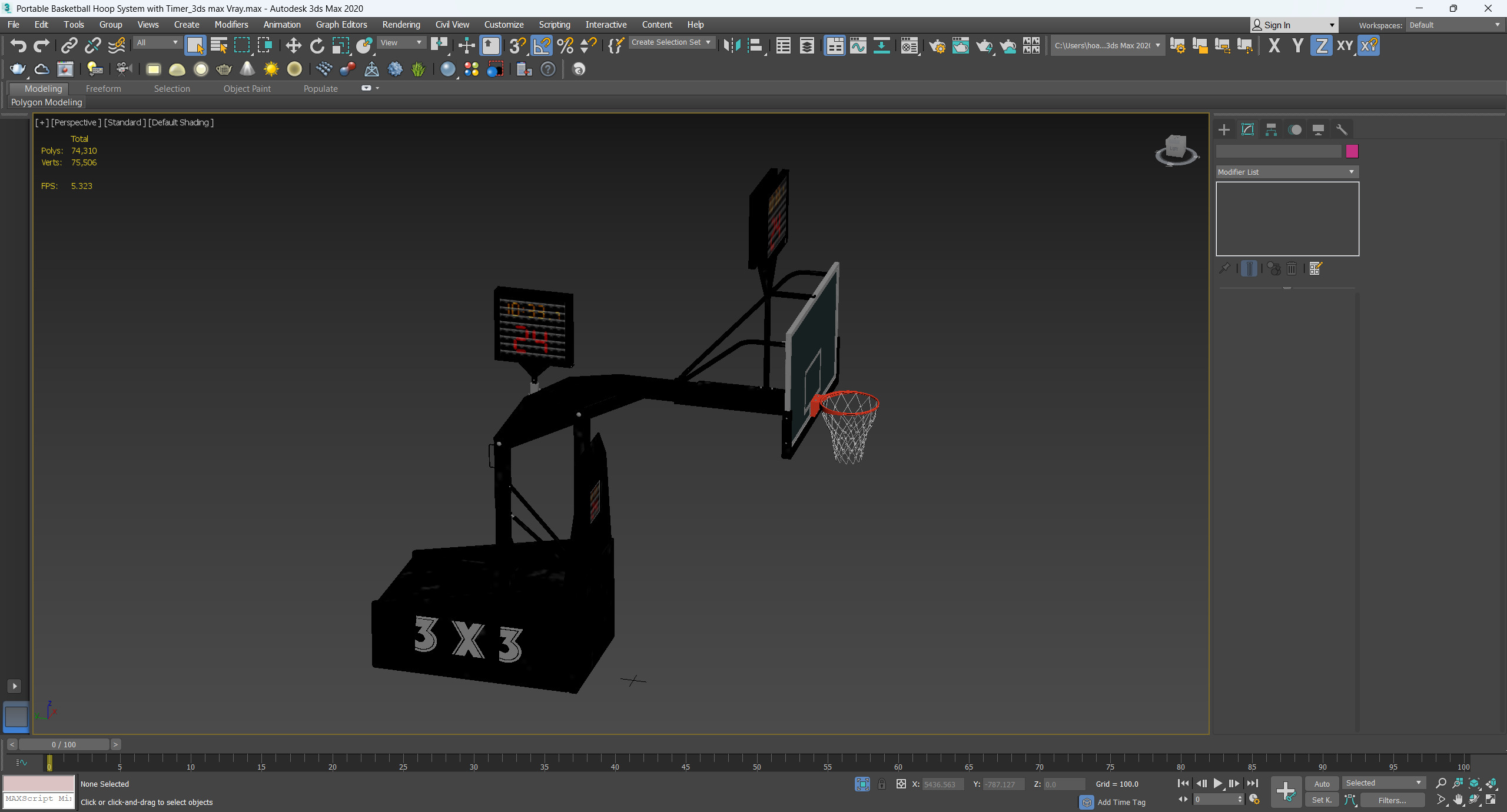 Portable Basketball Hoop System with Timer Black Paint 3D model_12