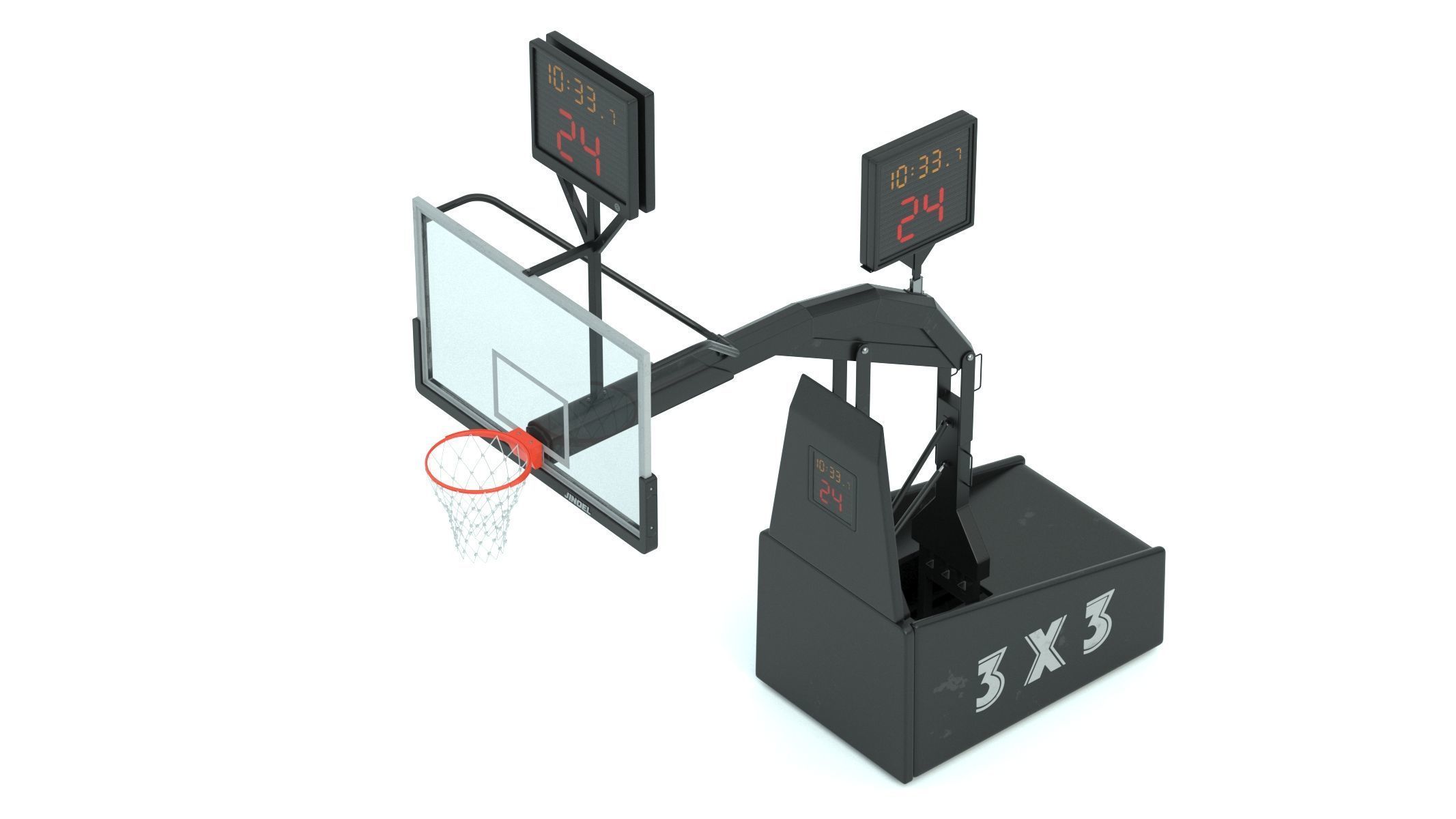 Portable Basketball Hoop System with Timer Black Paint 3D model_4