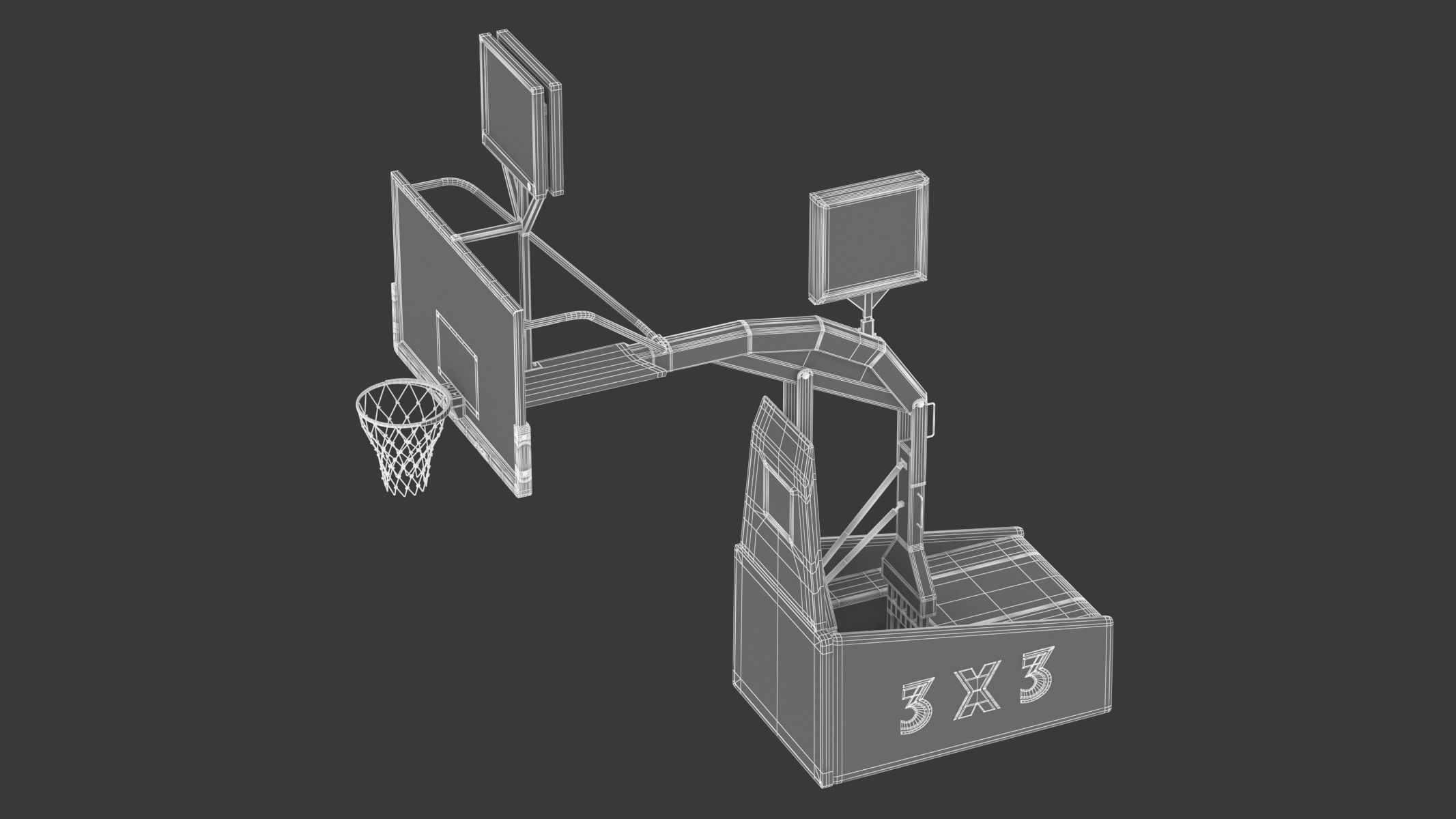 Portable Basketball Hoop System with Timer Black Paint 3D model_20