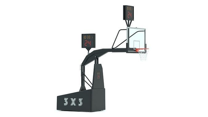 Portable Basketball Hoop System with Timer Black Paint 3D model