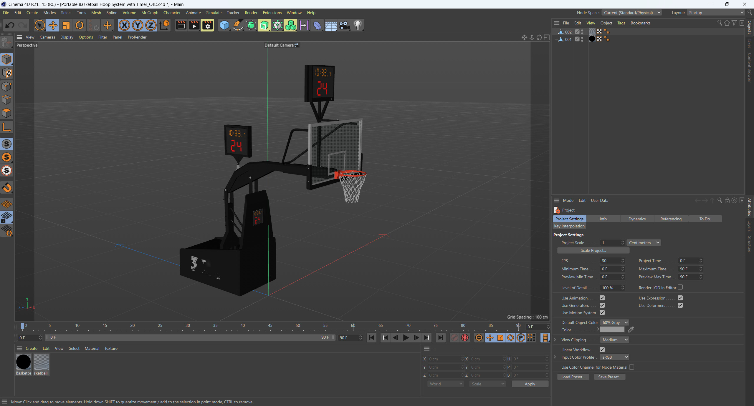 Portable Basketball Hoop System with Timer Black Paint 3D model_11