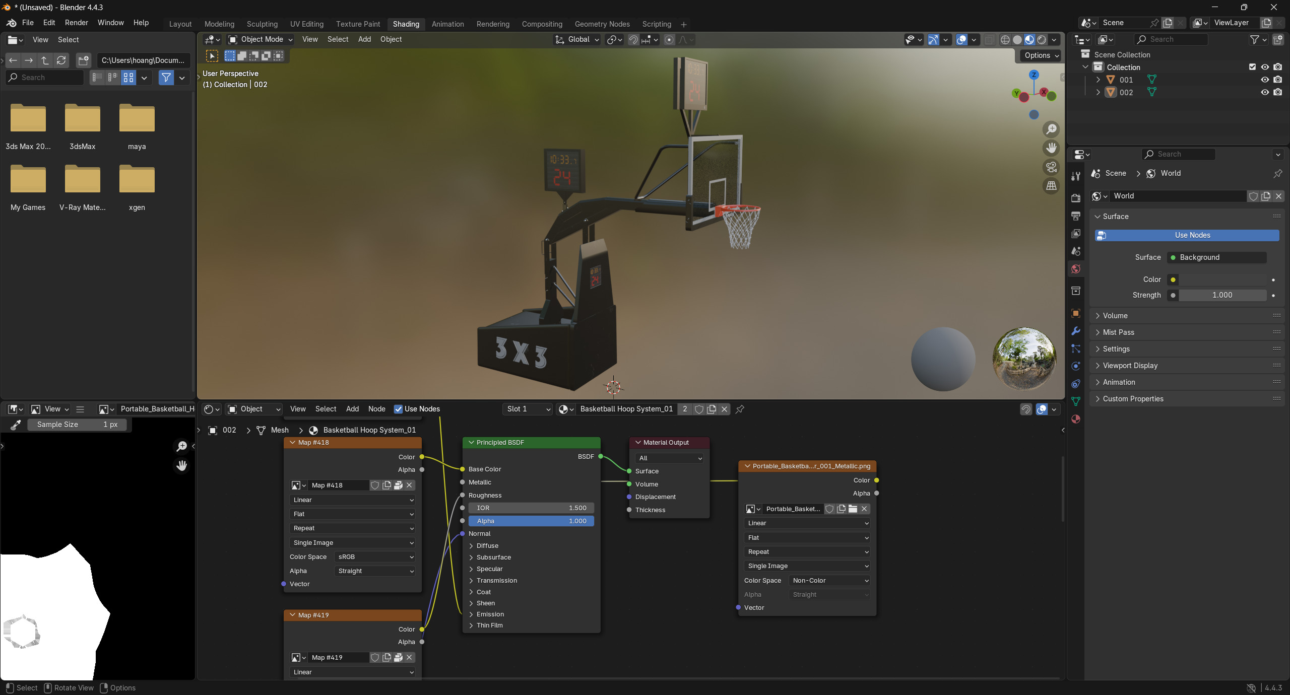 Portable Basketball Hoop System with Timer Black Paint 3D model_13