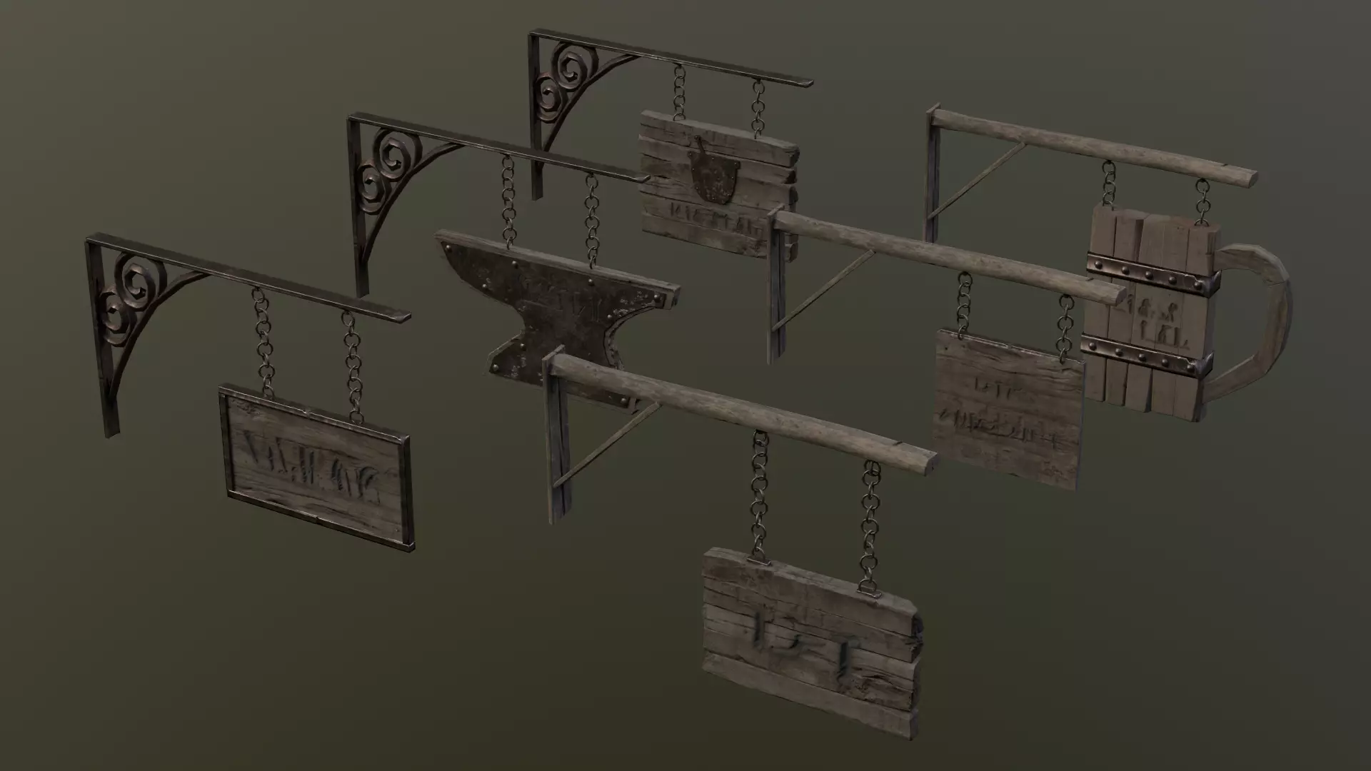 Fantasy Shop Signs Low-poly 3D model