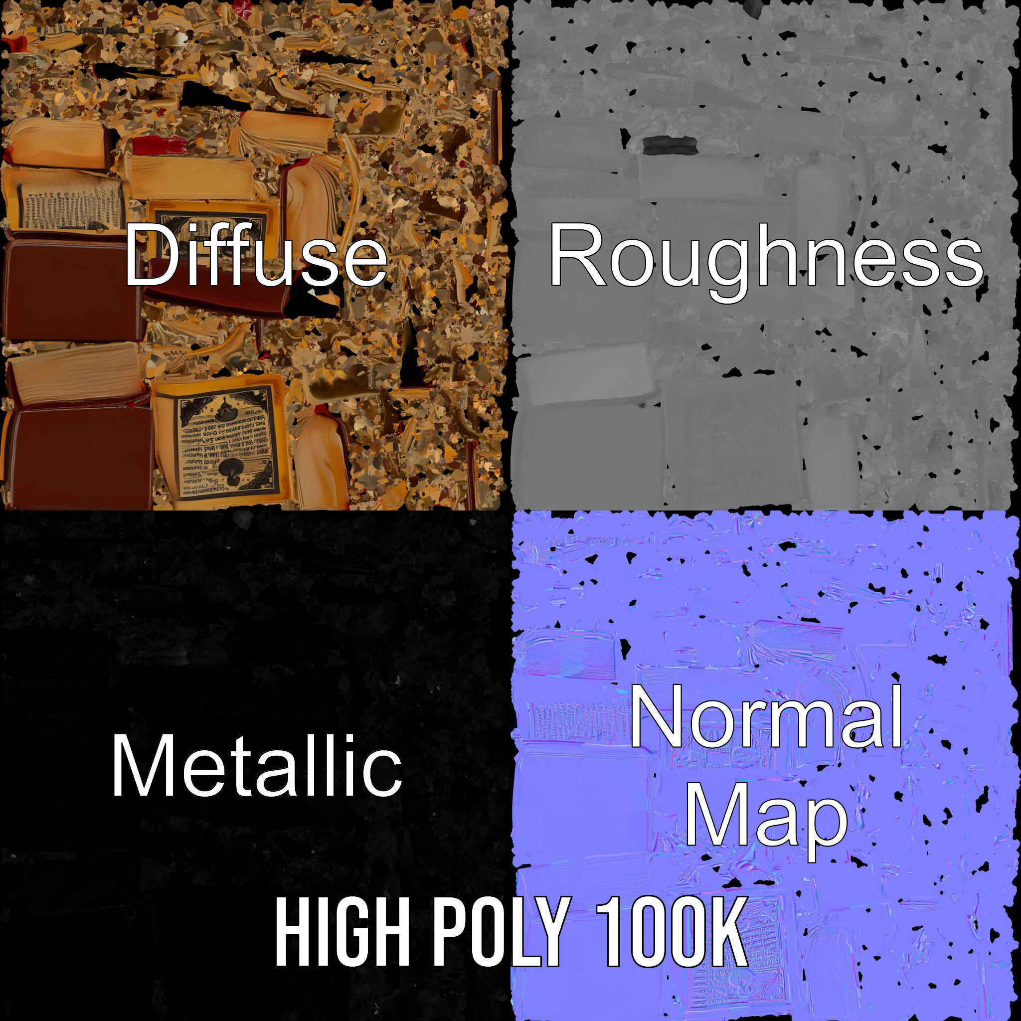 Open Antique Book Model Pack  Realistic and Detailed Low-poly 3D model_4