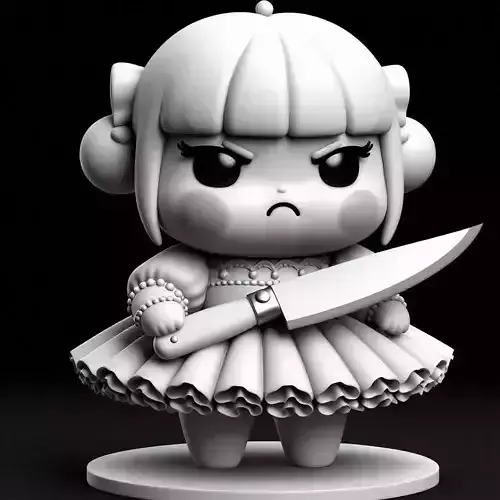 Kawaii Grumpy Girl in Tutu Holding Huge Knife 3D print model