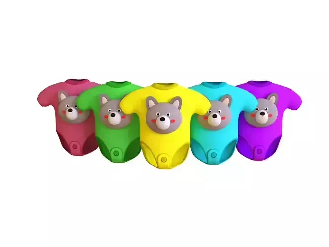 Cute Wolf Baby Bodysuit 3D Models - Colorful Set