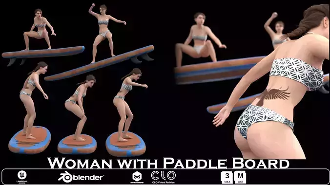 Woman with Paddle Board 05 Poses