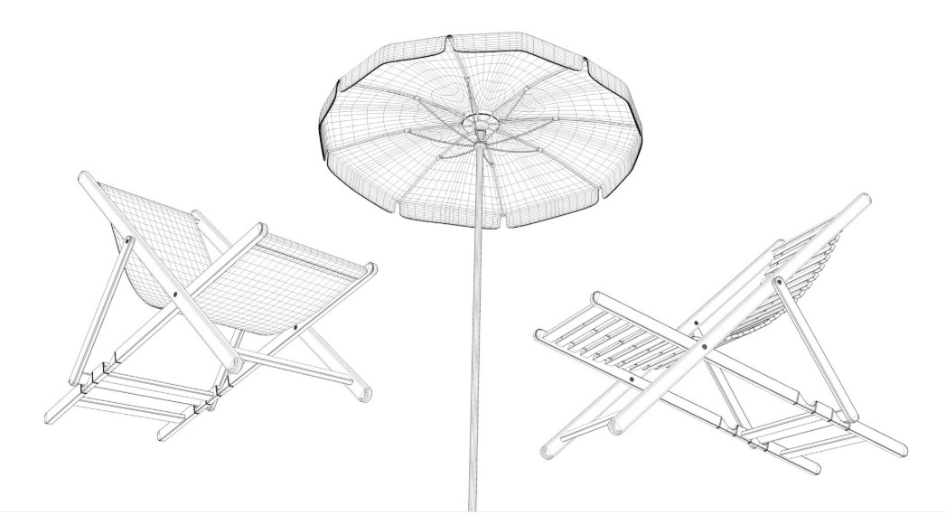 Beach chair Set 3D model_23
