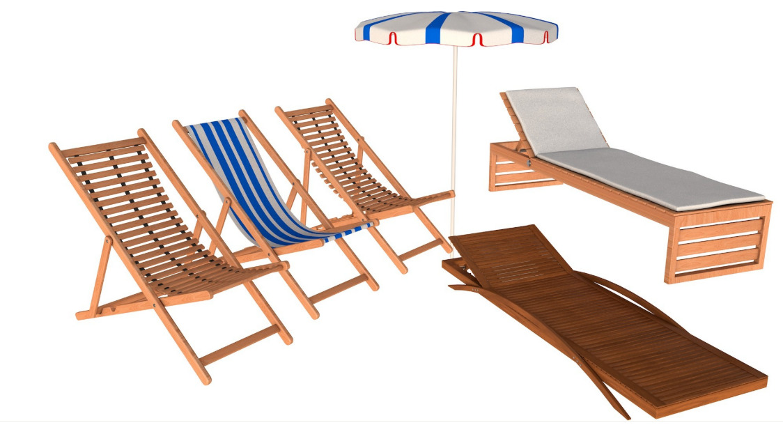Beach chair Set 3D model_0