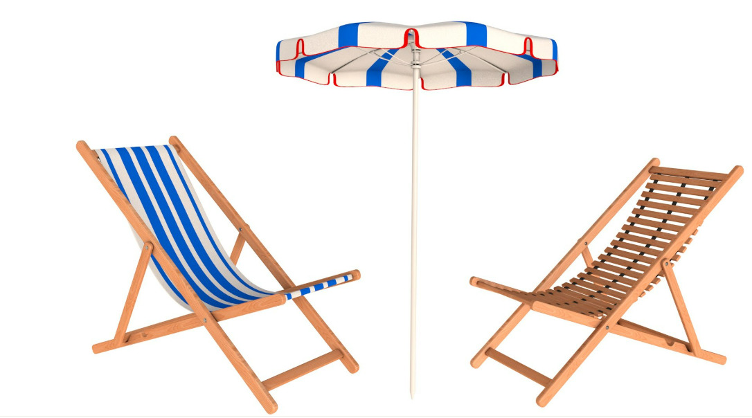Beach chair Set 3D model_1