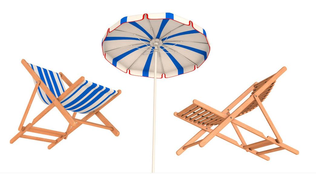 Beach chair Set 3D model_2