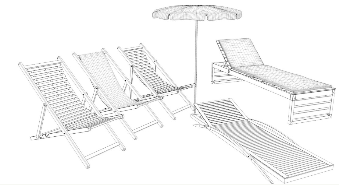 Beach chair Set 3D model_22