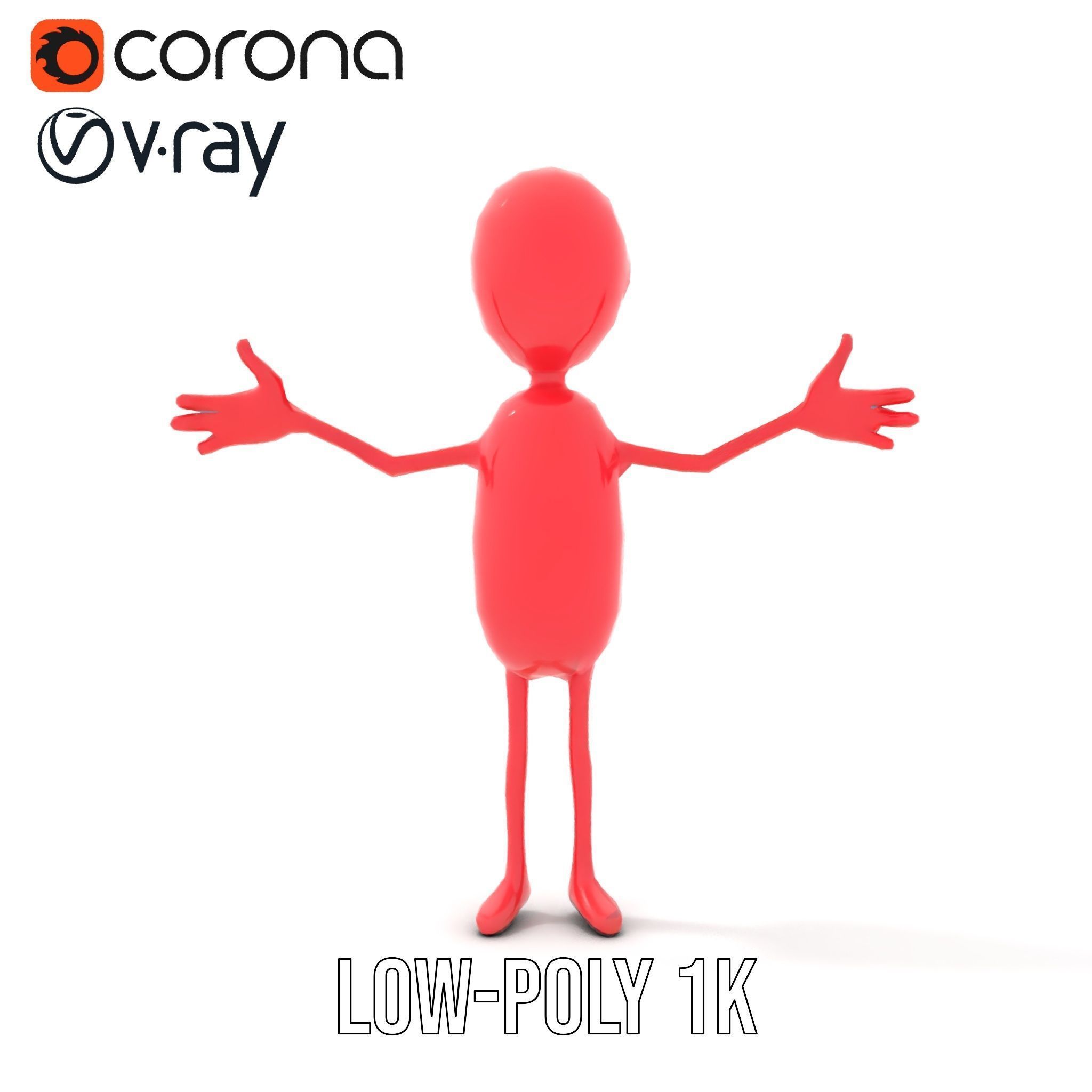 Red Cartoon Character Model Rigged and Animated Low-poly 3D model_20