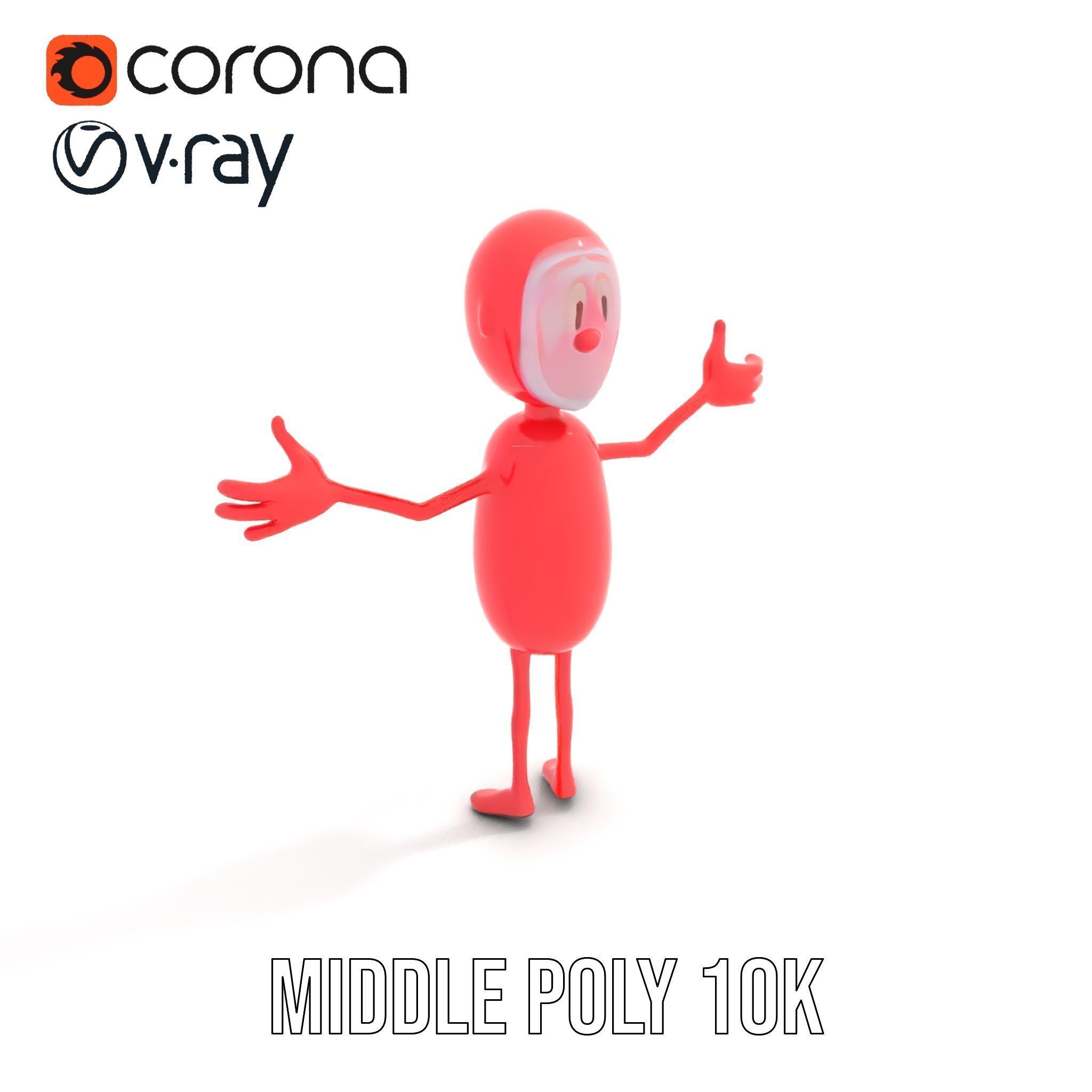 Red Cartoon Character Model Rigged and Animated Low-poly 3D model_28