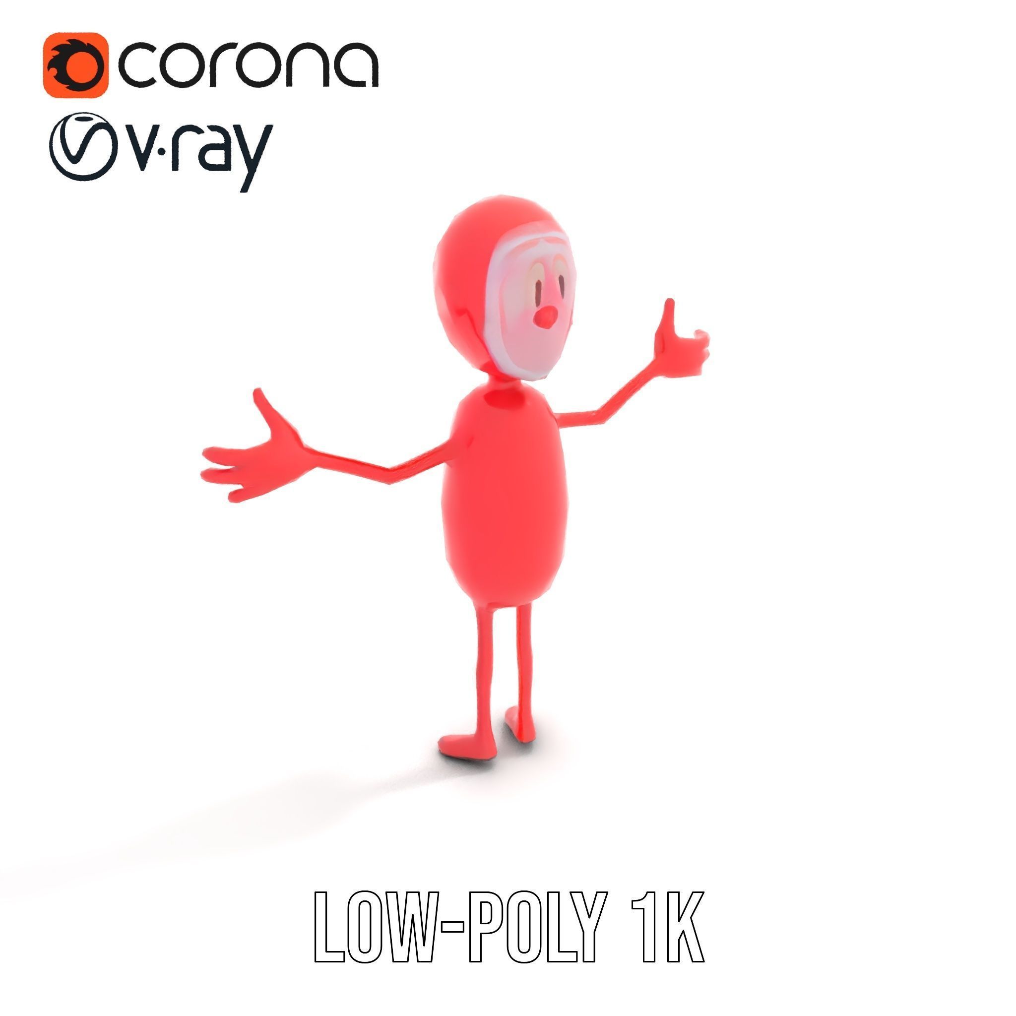 Red Cartoon Character Model Rigged and Animated Low-poly 3D model_29