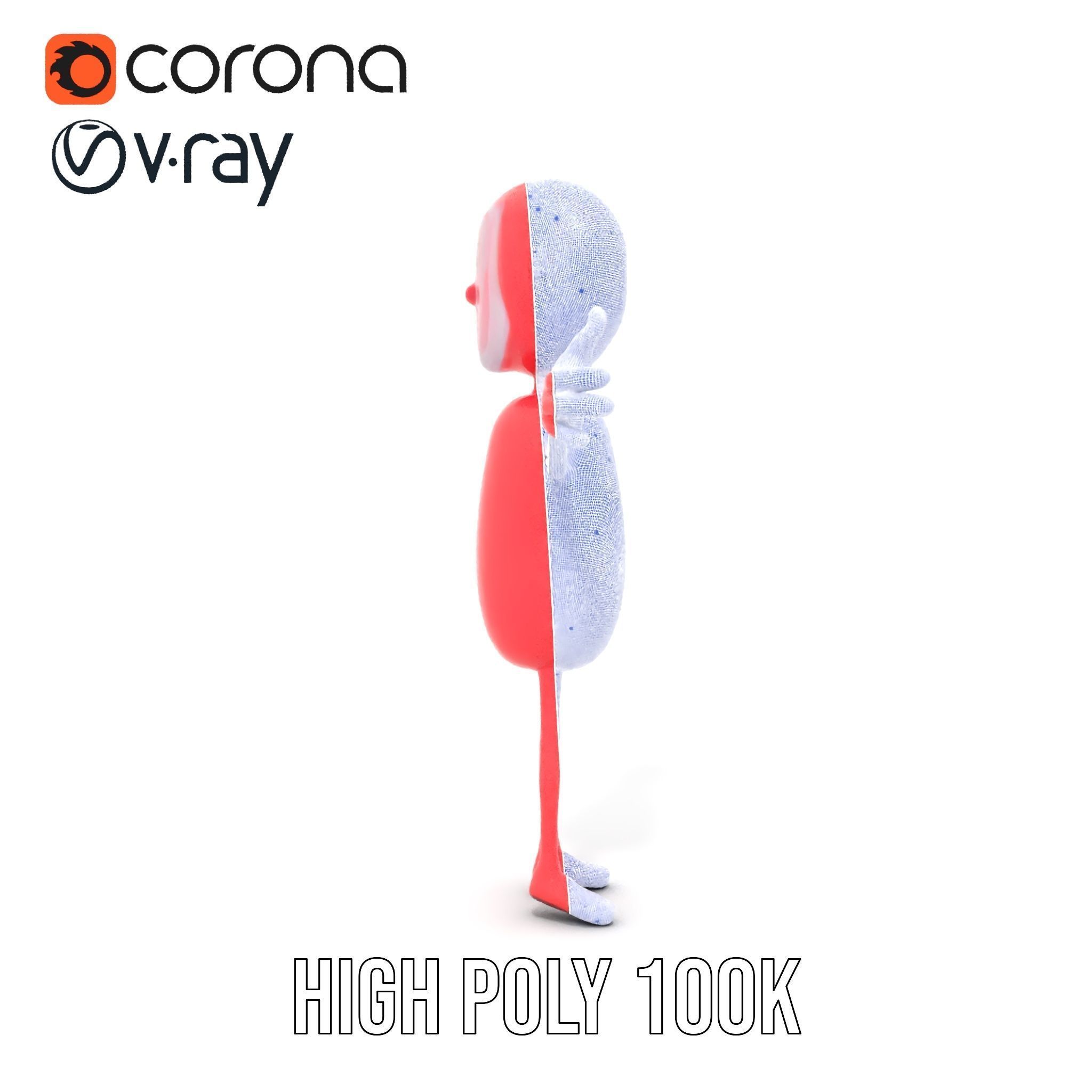 Red Cartoon Character Model Rigged and Animated Low-poly 3D model_35