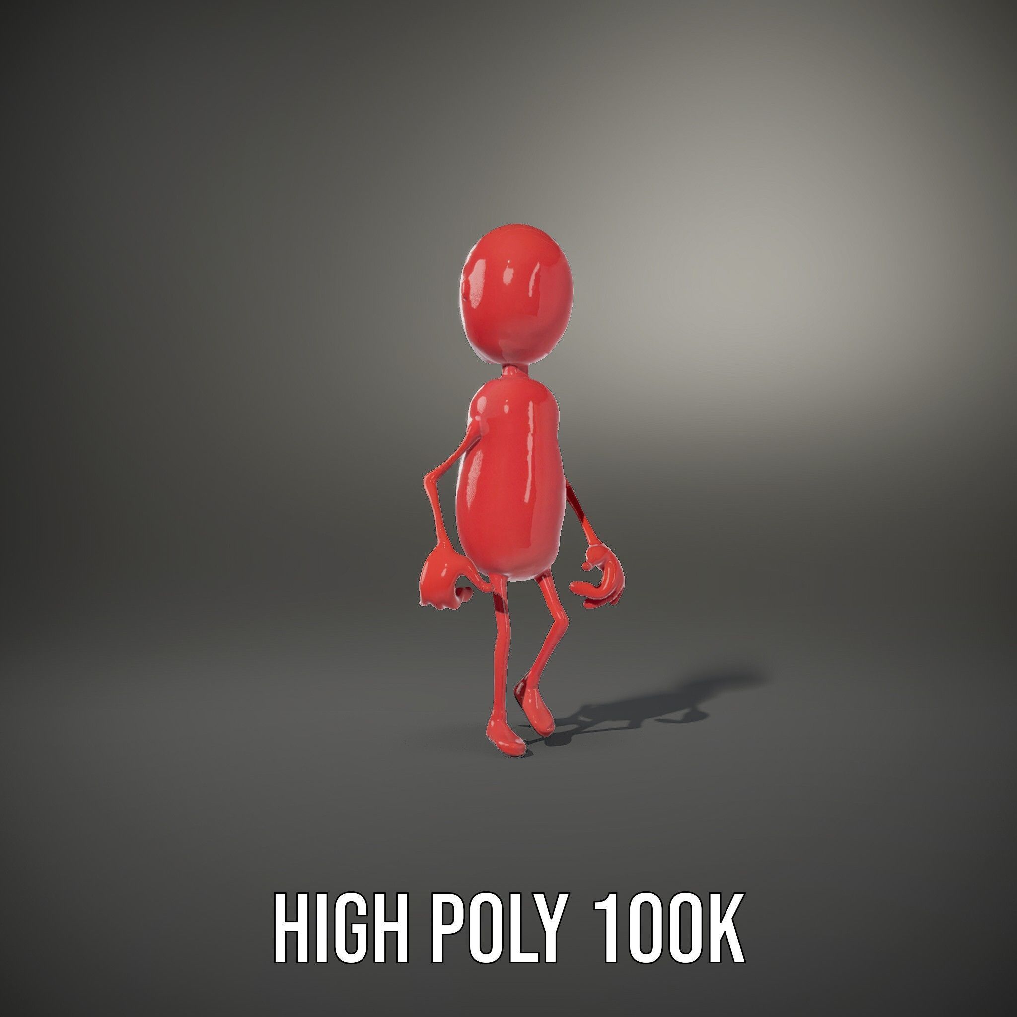 Red Cartoon Character Model Rigged and Animated Low-poly 3D model_13