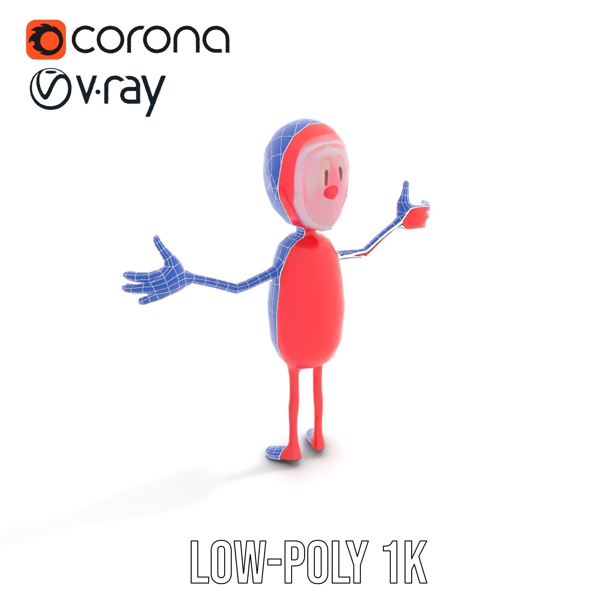 Red Cartoon Character Model Rigged and Animated Low-poly 3D model_15