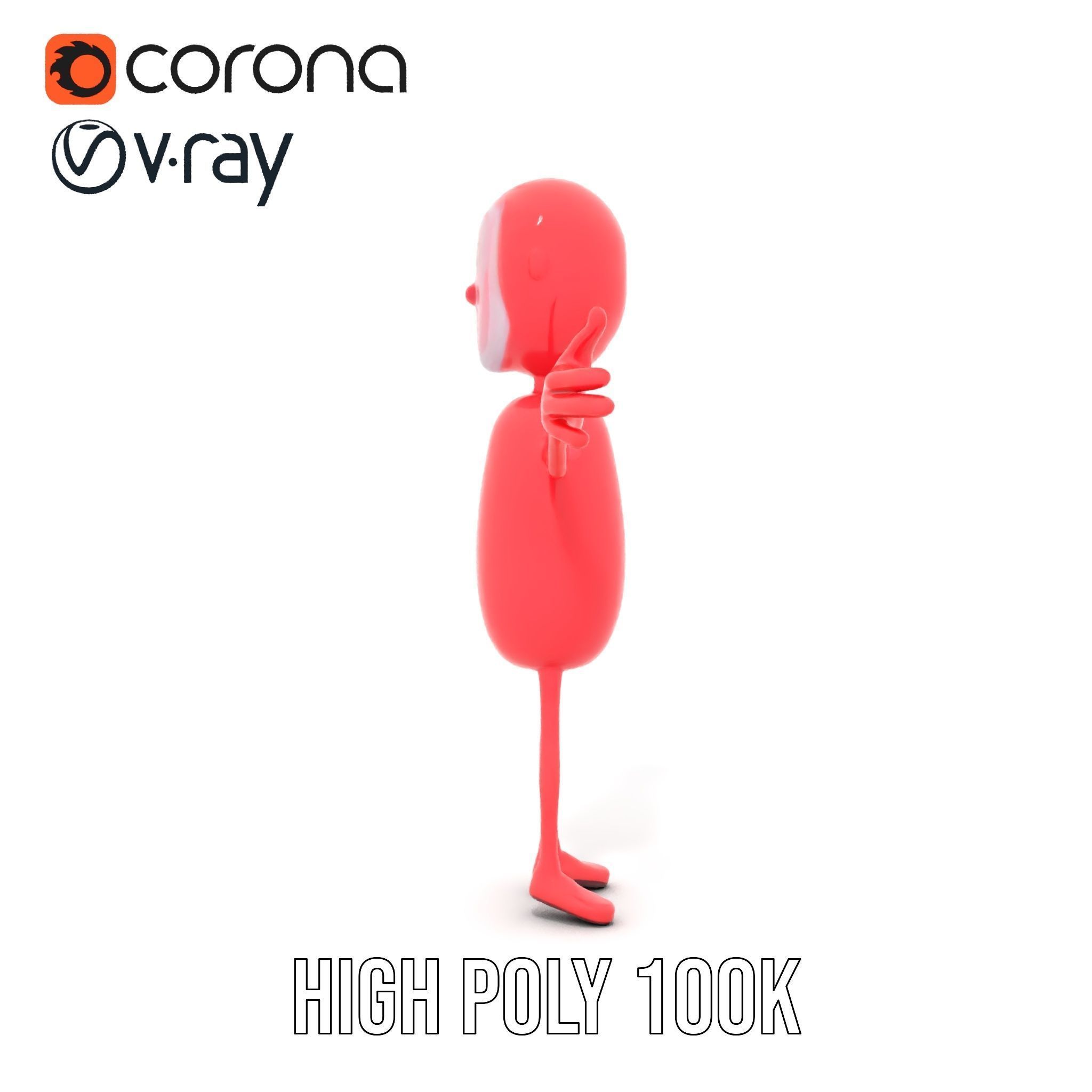 Red Cartoon Character Model Rigged and Animated Low-poly 3D model_24