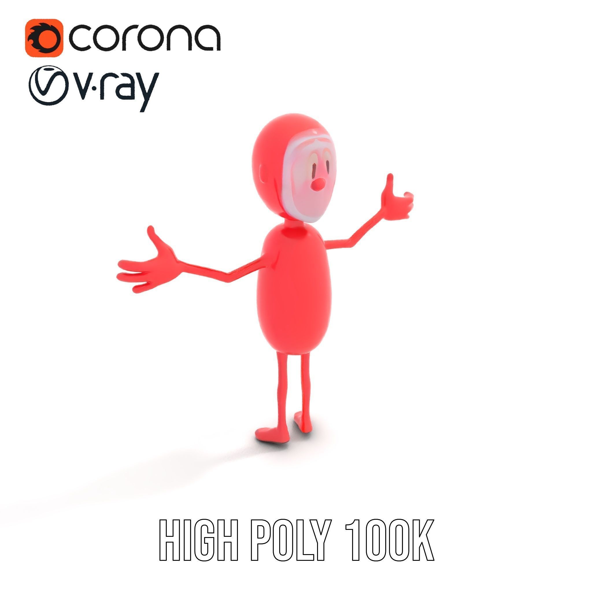 Red Cartoon Character Model Rigged and Animated Low-poly 3D model_18