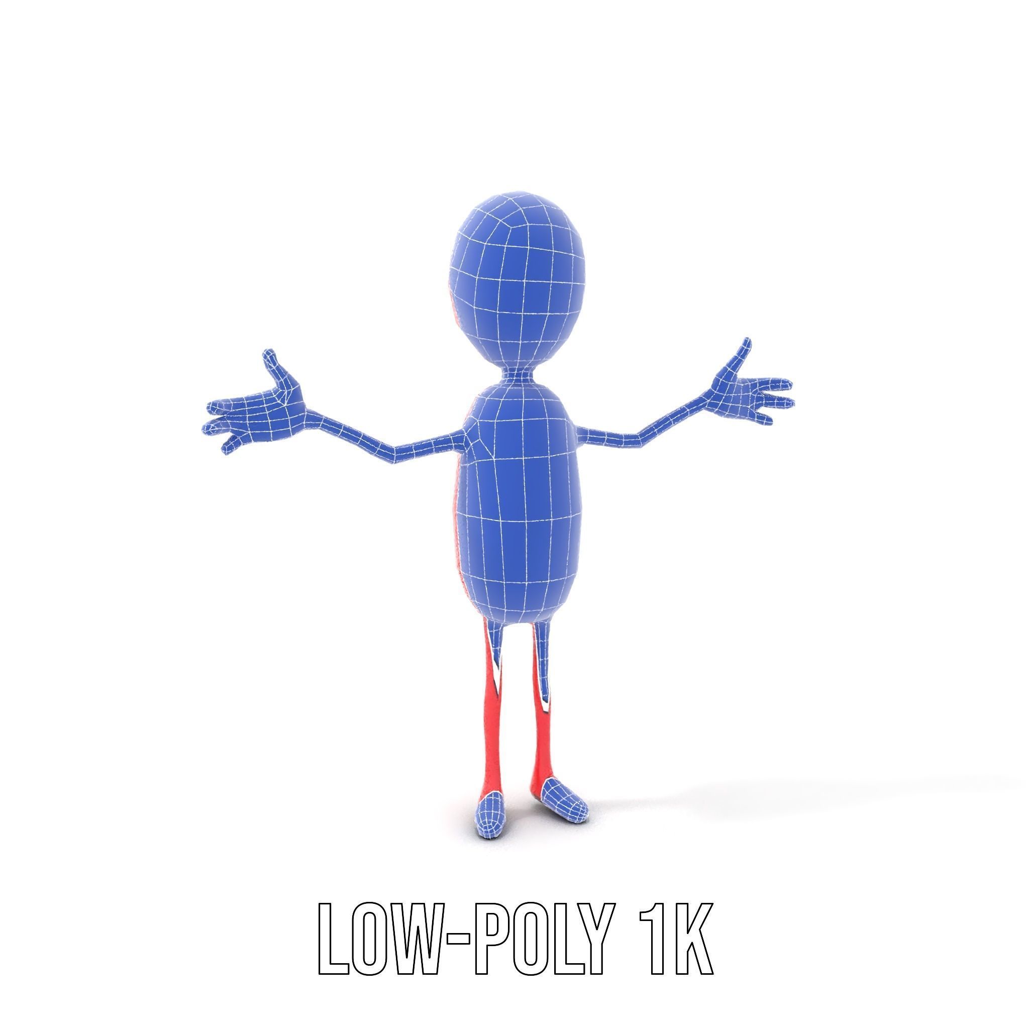 Red Cartoon Character Model Rigged and Animated Low-poly 3D model_8