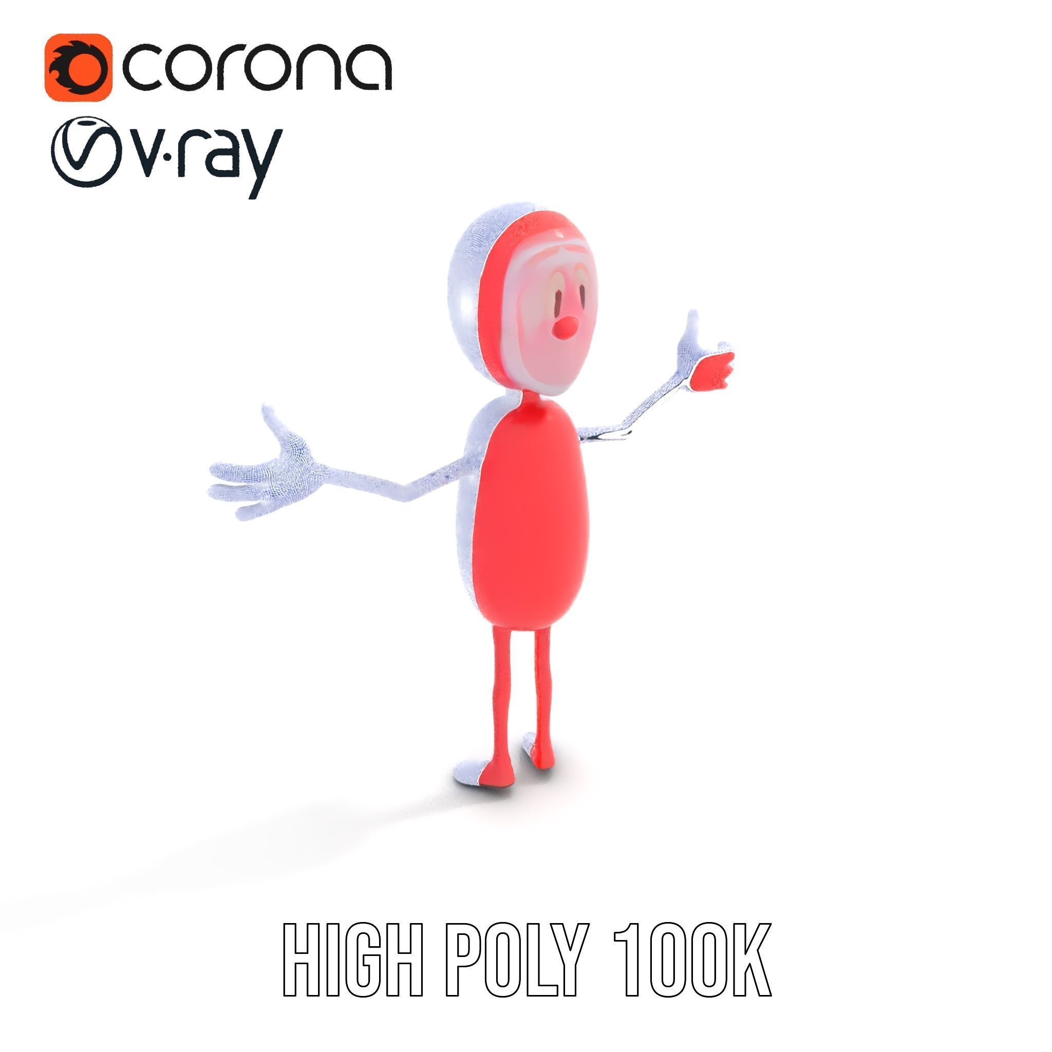 Red Cartoon Character Model Rigged and Animated Low-poly 3D model_37