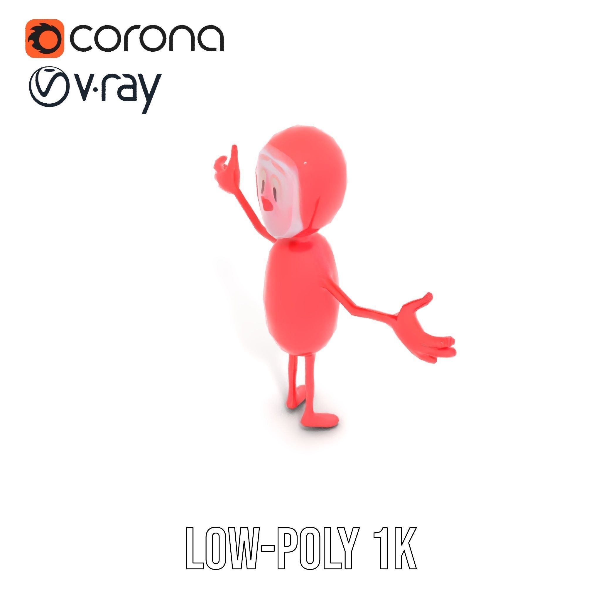 Red Cartoon Character Model Rigged and Animated Low-poly 3D model_26