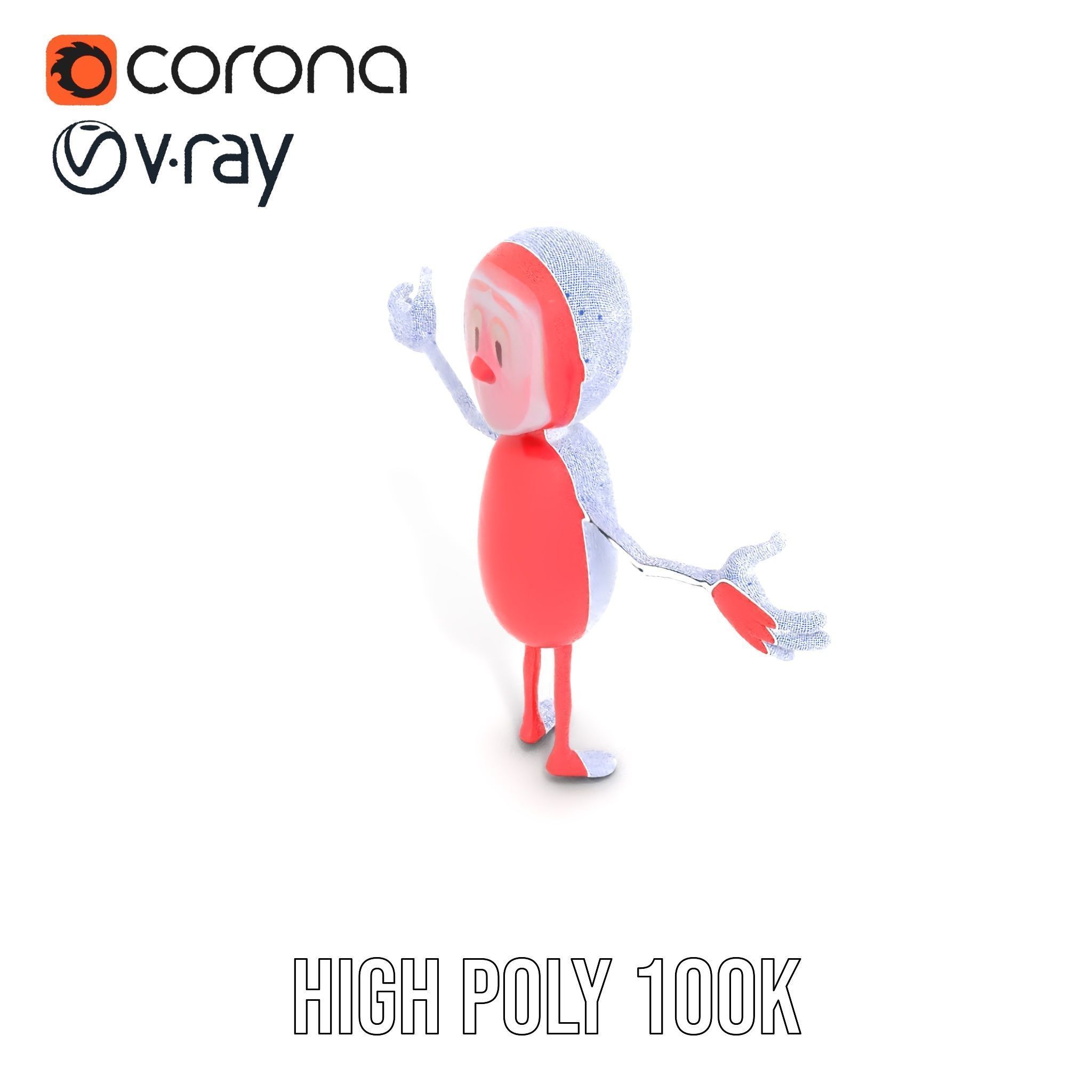 Red Cartoon Character Model Rigged and Animated Low-poly 3D model_30