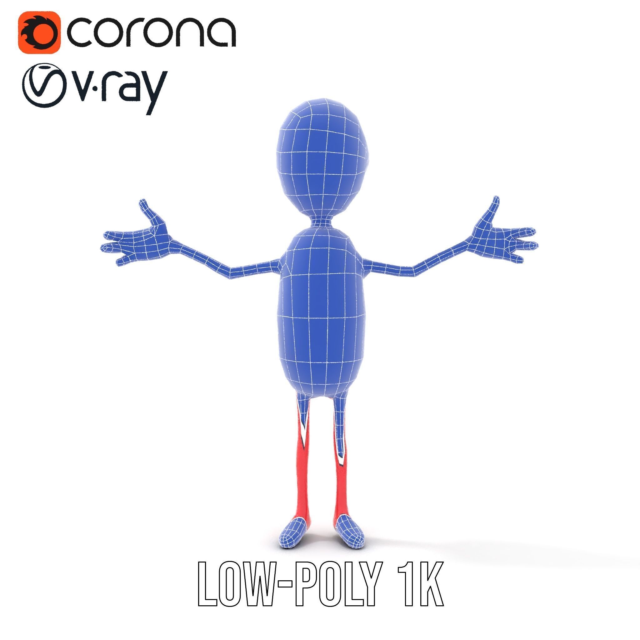 Red Cartoon Character Model Rigged and Animated Low-poly 3D model_32