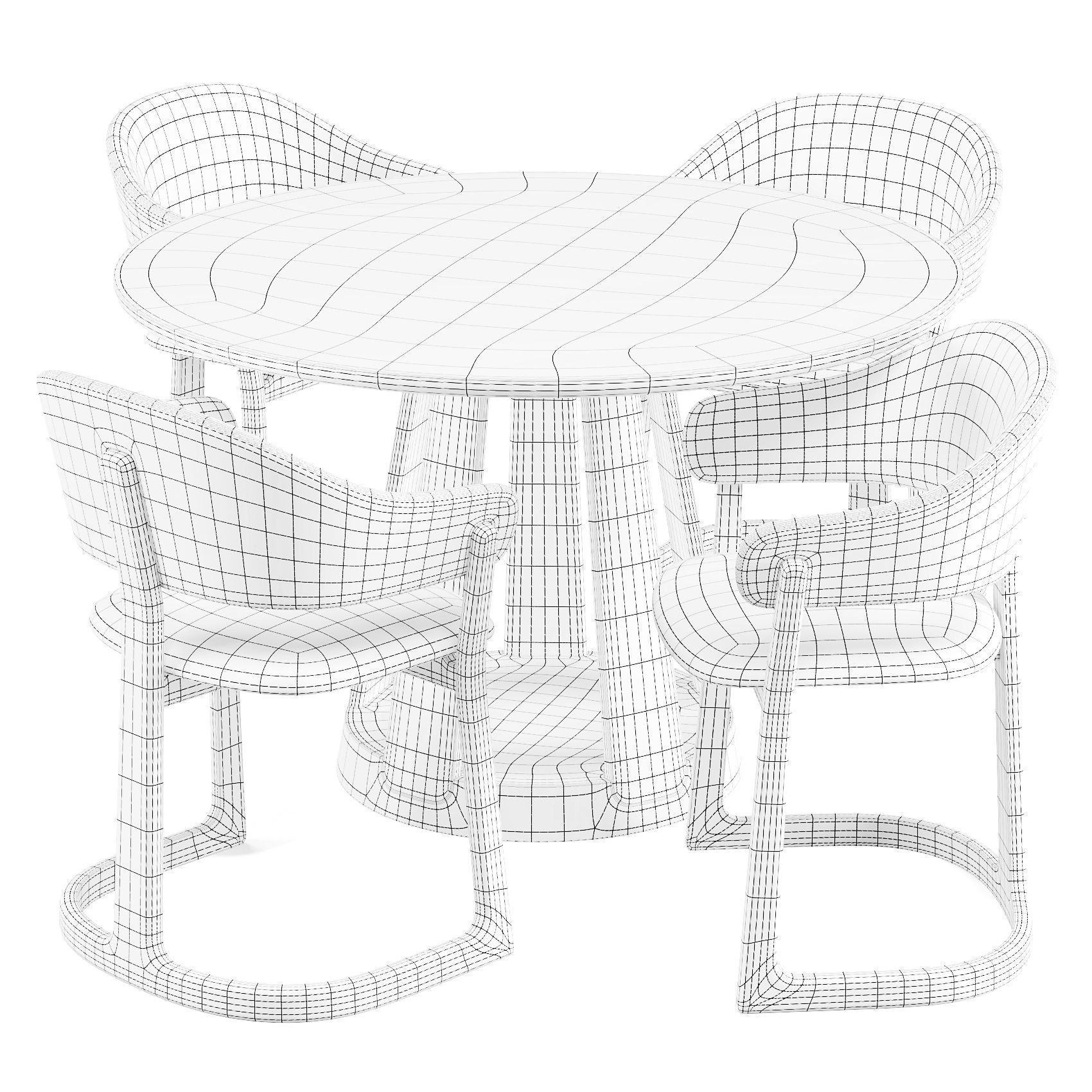 Dining Set Passoni - Doga Table and Radice Chairs 3D model_7